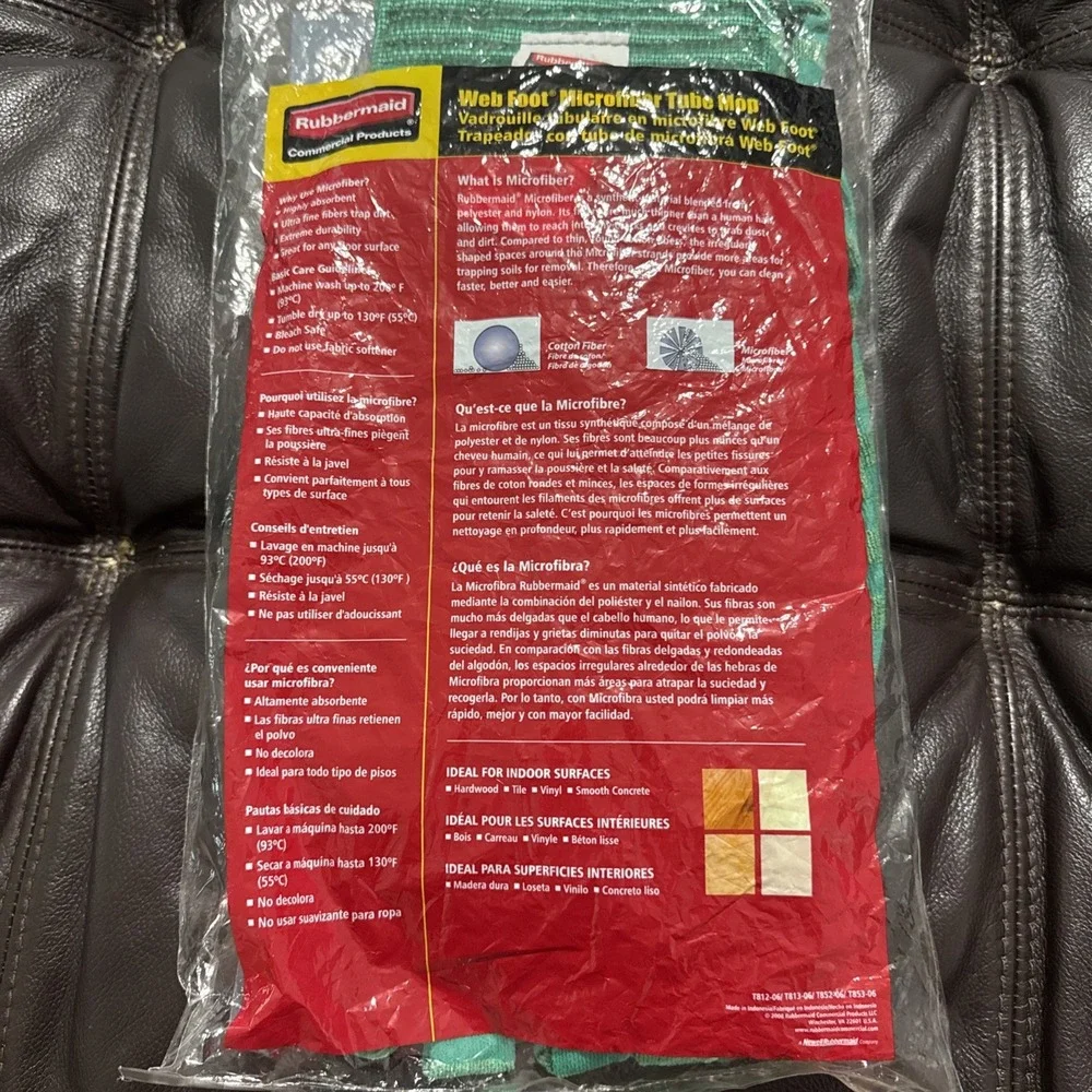 LARGE Rubbermaid T853-06 Web Foot Microfiber Tube Mop Head Green WASHABLE New